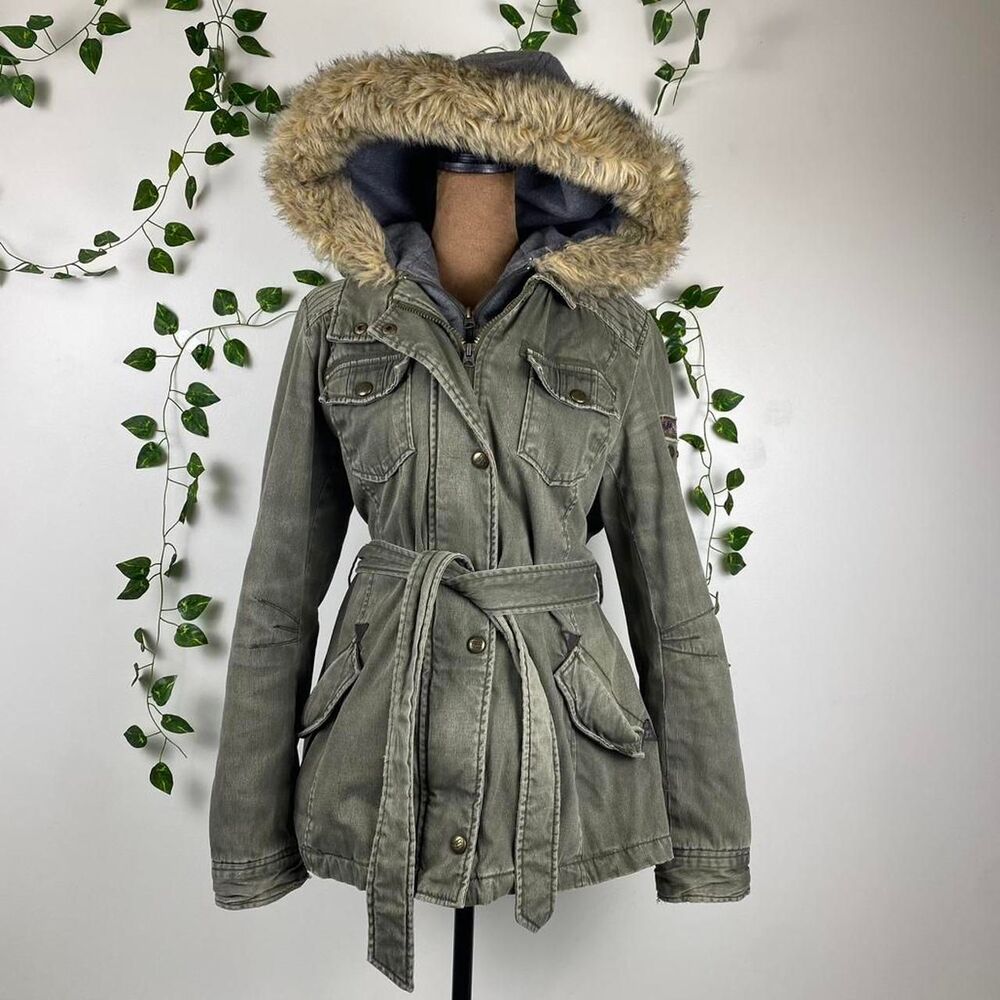 Buffalo David Bitton women’s denim army cargo utility style green coat granola